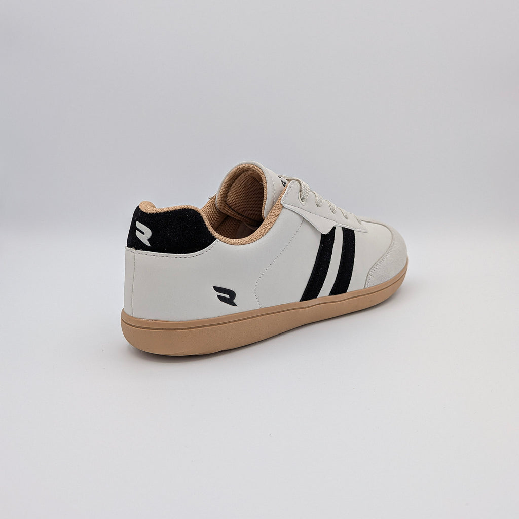 RYVYN ARC minimalist footwear in Off White Black heel angled view