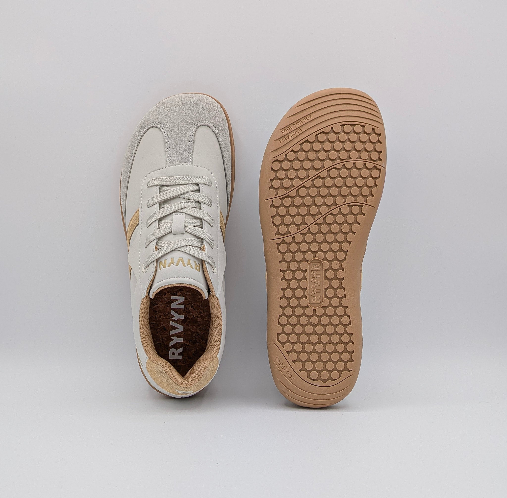 RYVYN SOL minimalist footwear in Off White Beige top and outsole view