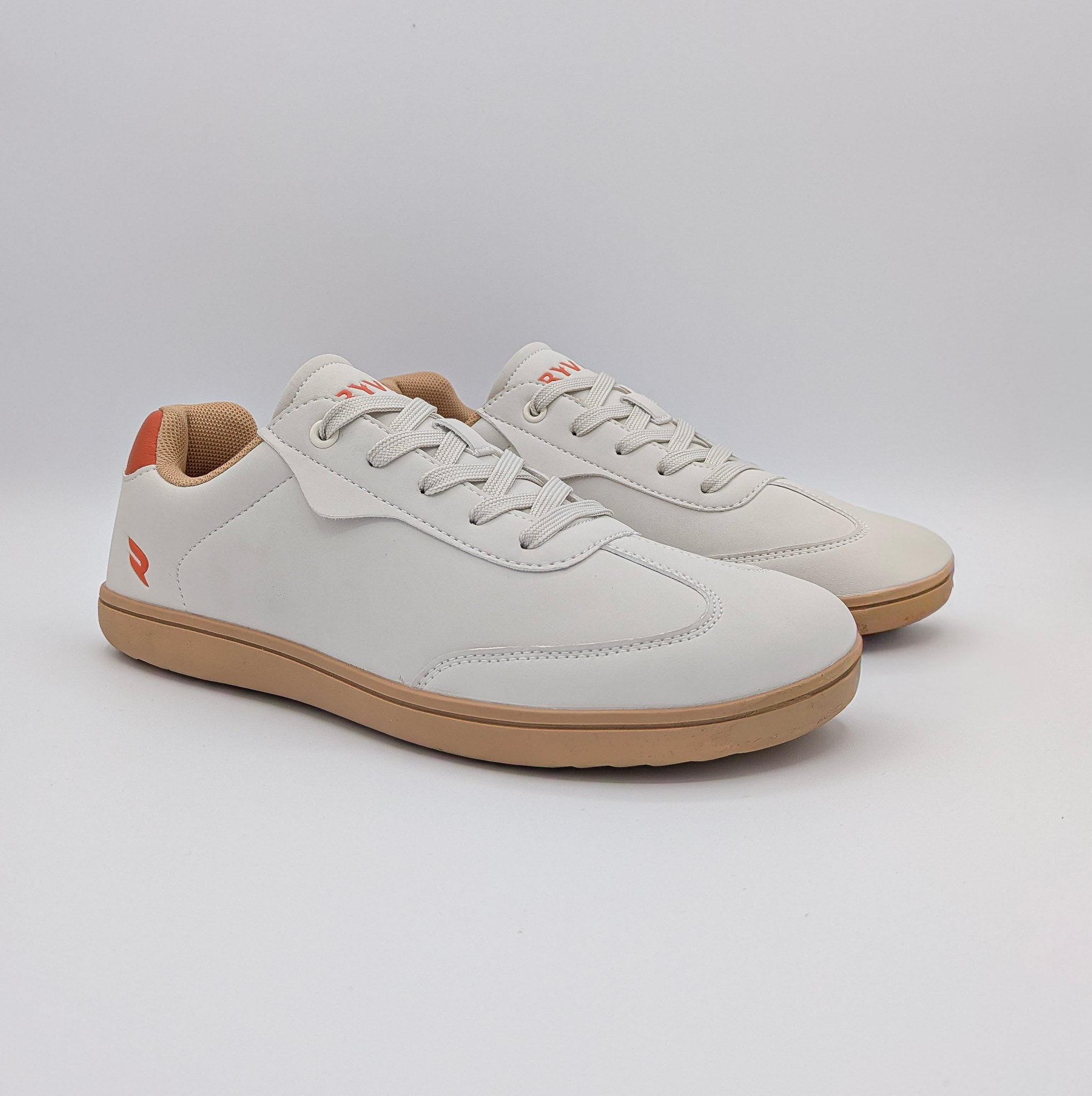RYVYN VUE minimalist footwear in Off White Burnt Orange pair view